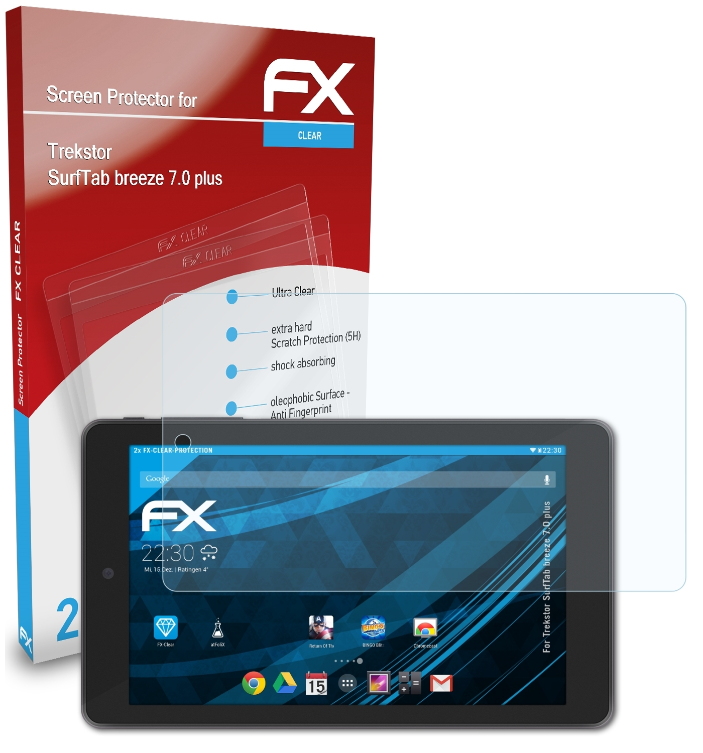 ATFOLIX 2x FX-Clear Displayschutz(für SurfTab Trekstor breeze 7.0 plus)