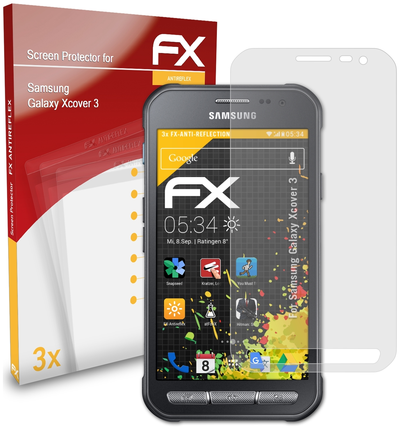 ATFOLIX 3x FX-Antireflex Displayschutz(für Samsung Galaxy 3) Xcover