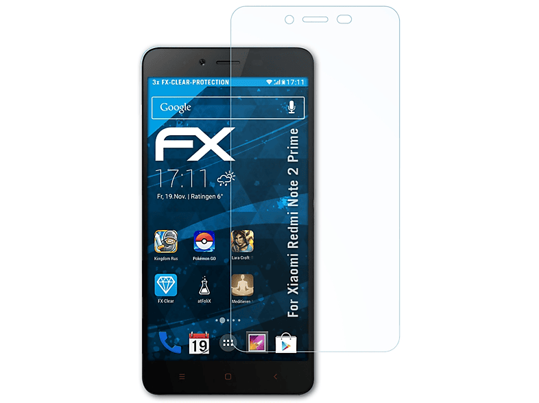 ATFOLIX 3x FX-Clear (Prime)) Note Xiaomi 2 Redmi Displayschutz(für