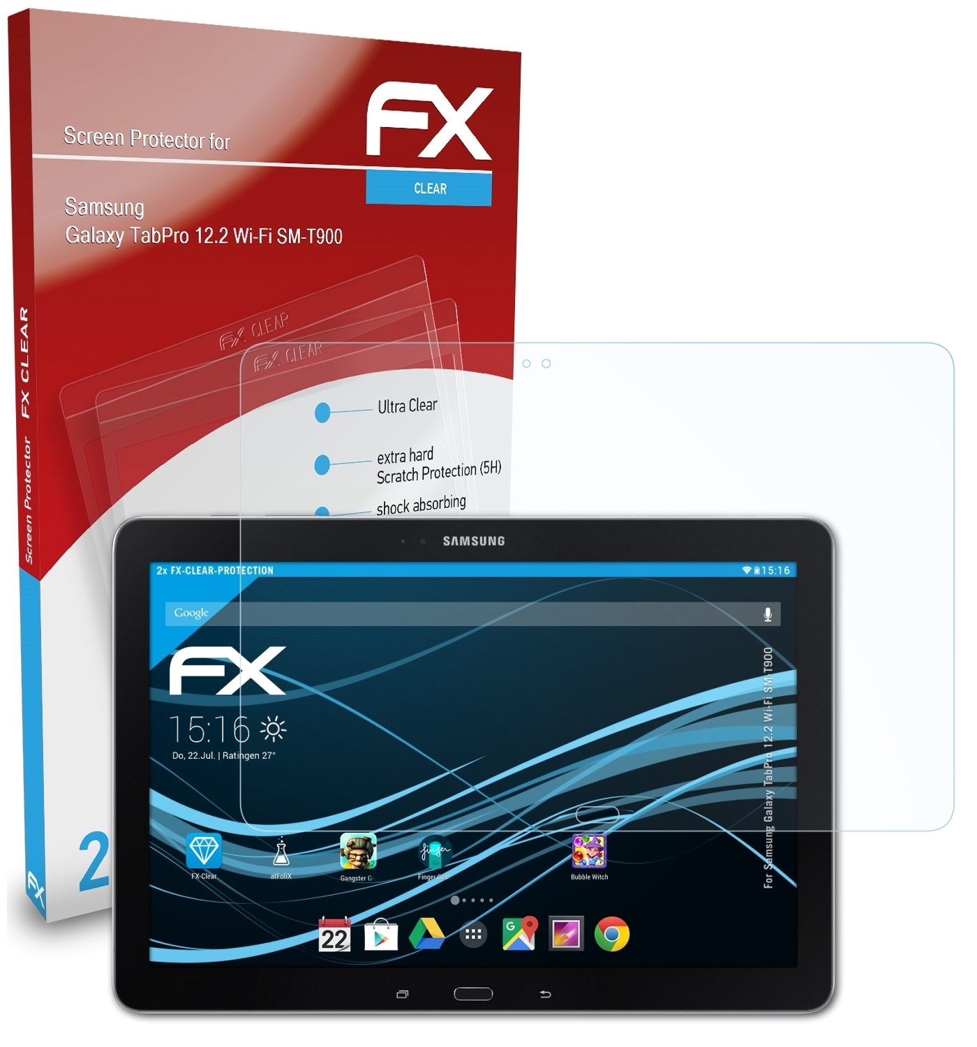ATFOLIX 2x Galaxy FX-Clear Samsung Wi-Fi Displayschutz(für (SM-T900)) 12.2 TabPro