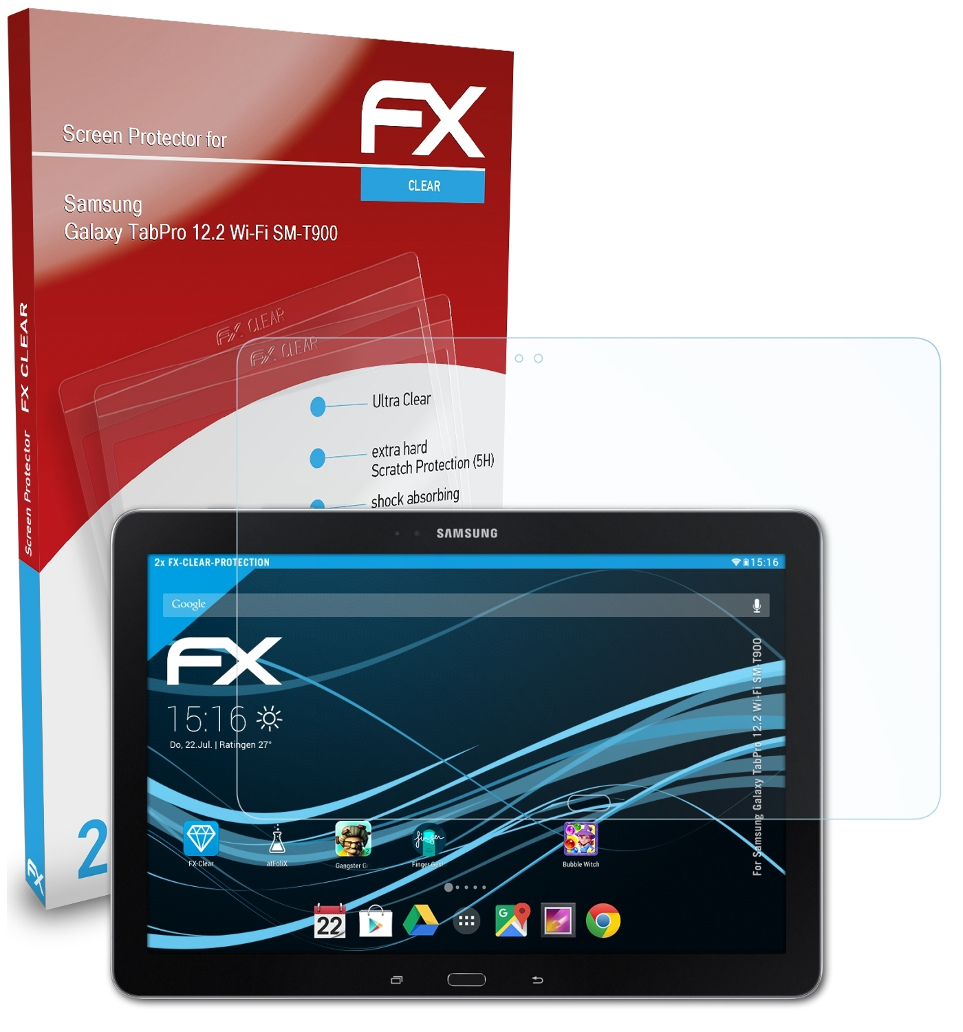 ATFOLIX 2x FX-Clear Displayschutz(für Samsung (SM-T900)) Galaxy TabPro 12.2 Wi-Fi