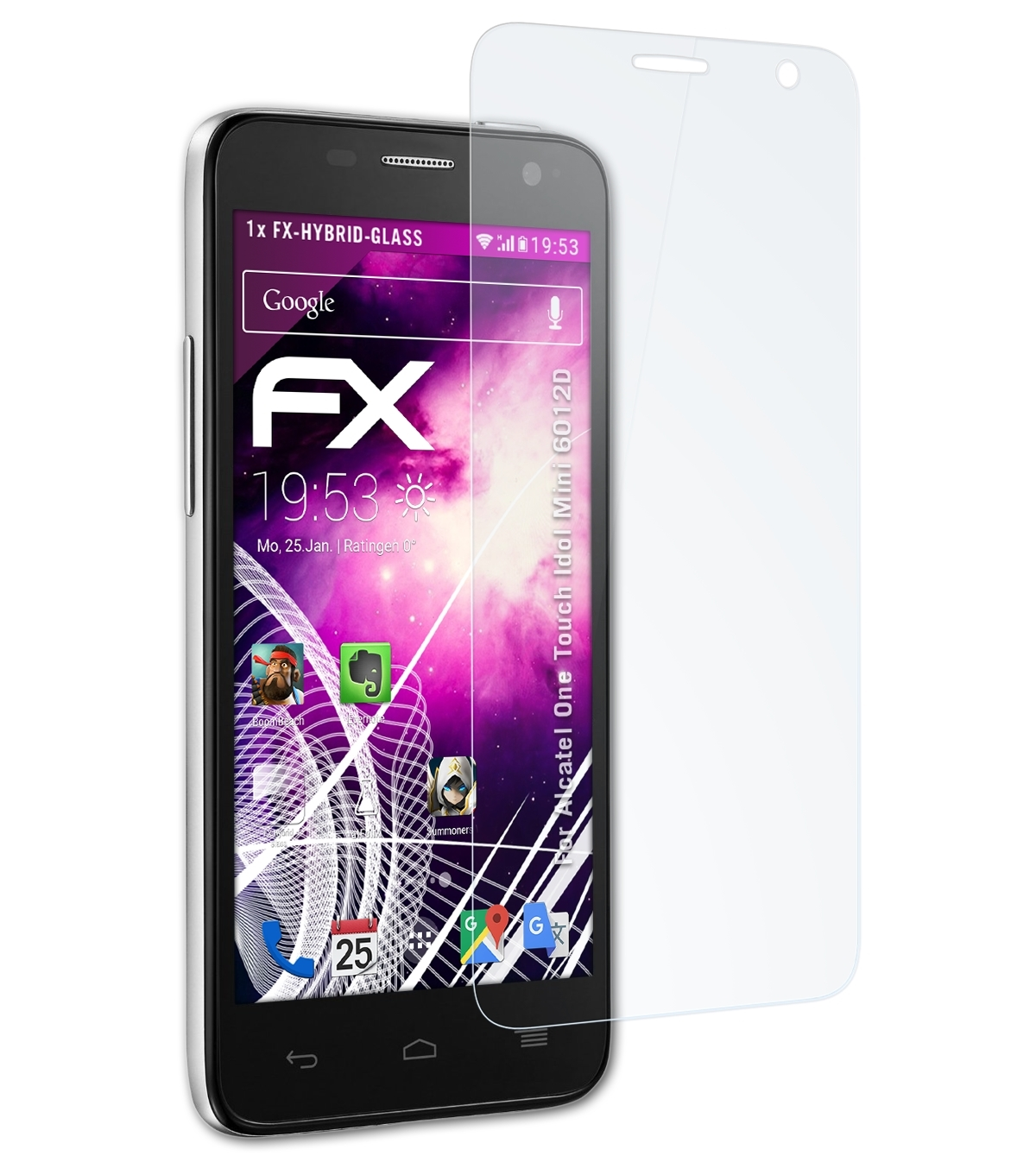 (6012D)) Alcatel ATFOLIX FX-Hybrid-Glass Mini Idol Touch One Schutzglas(für