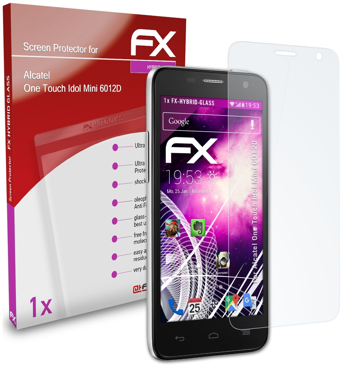 ATFOLIX FX-Hybrid-Glass Schutzglas(für Alcatel One Touch Idol (6012D)) Mini