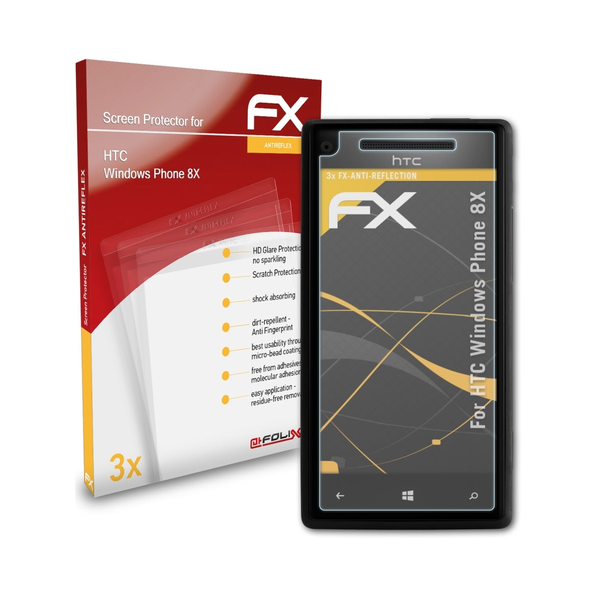 ATFOLIX 3x FX-Antireflex Displayschutz(für 8X) Phone HTC Windows