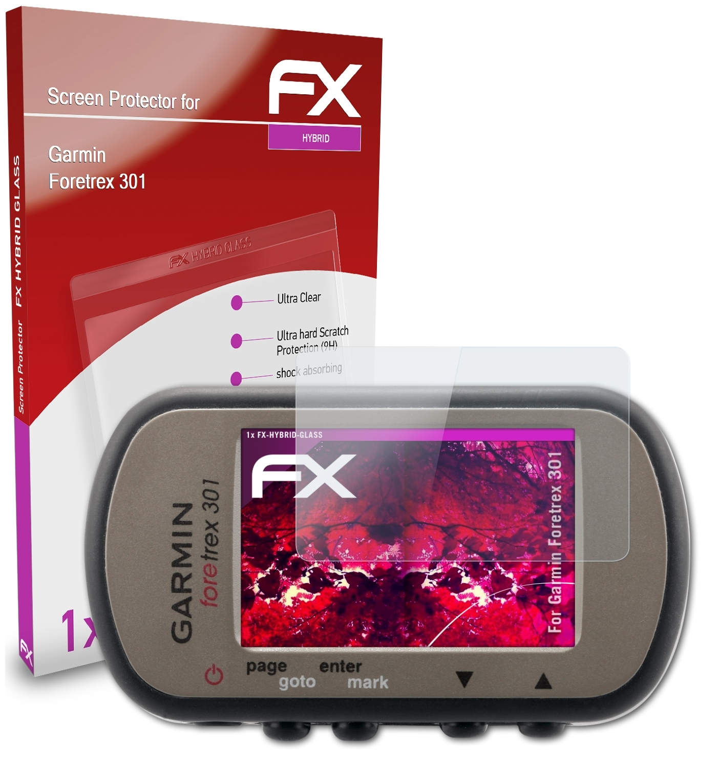 ATFOLIX Garmin FX-Hybrid-Glass 301) Foretrex Schutzglas(für