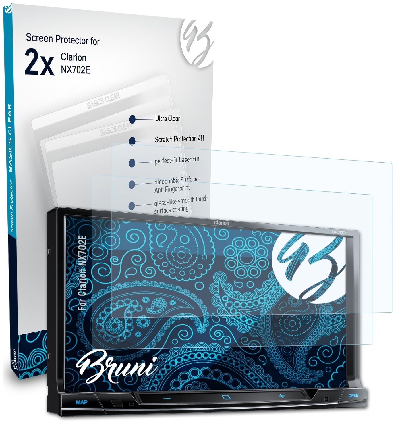 BRUNI 2x Basics-Clear Schutzfolie(für NX702E) Clarion