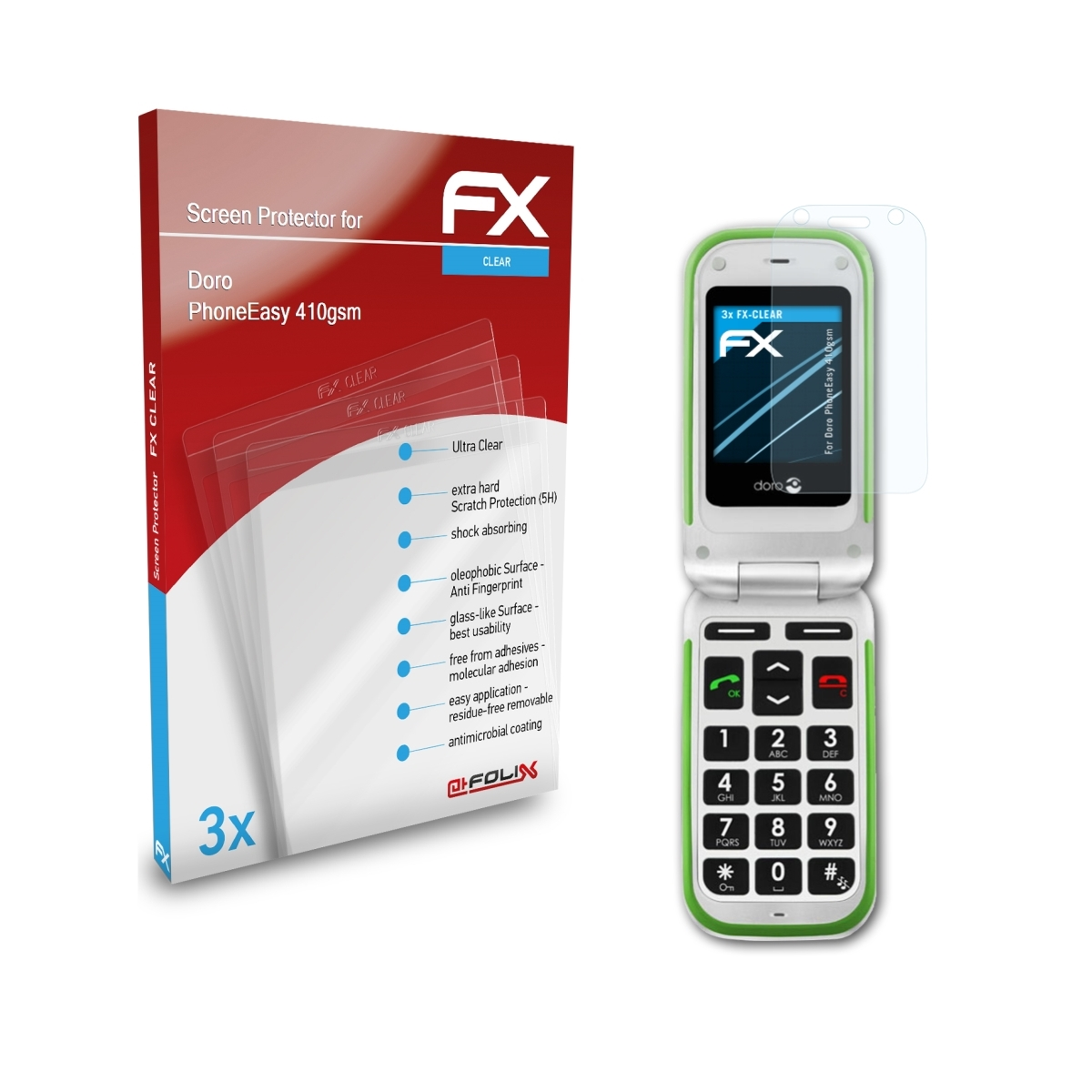 3x FX-Clear ATFOLIX Displayschutz(für Doro 410gsm) PhoneEasy
