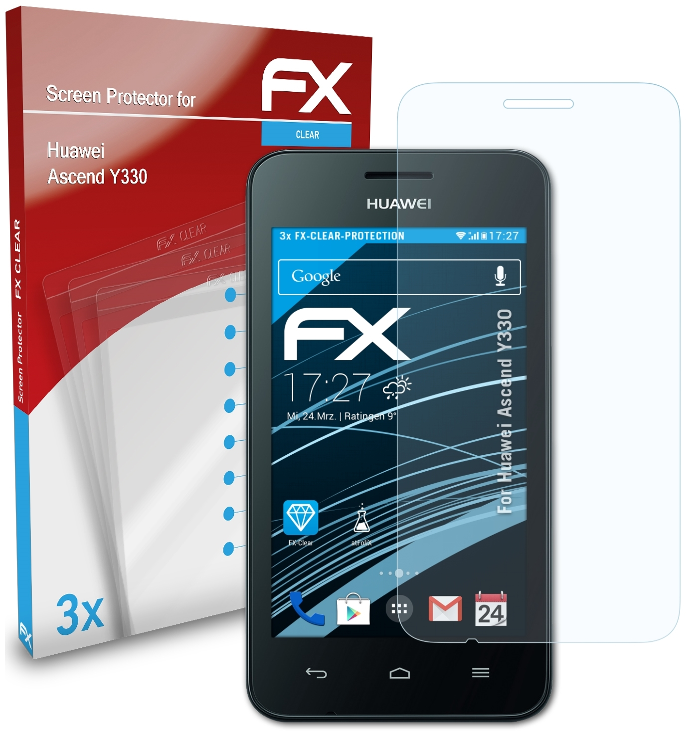 ATFOLIX 3x FX-Clear Displayschutz(für Y330) Ascend Huawei