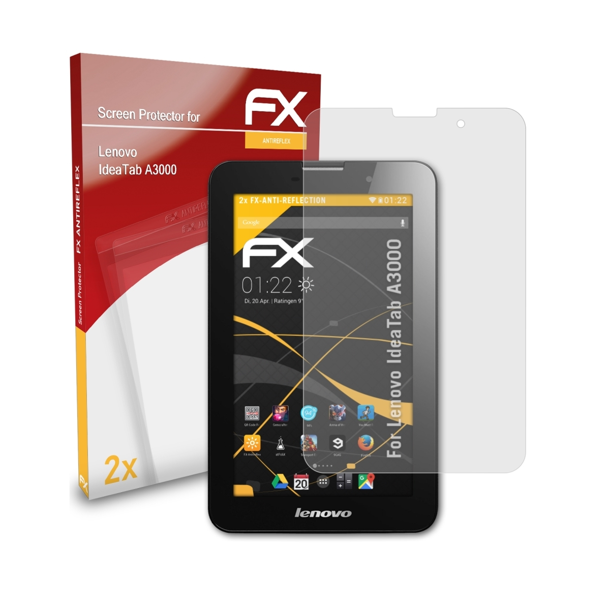 ATFOLIX 2x FX-Antireflex Displayschutz(für A3000) IdeaTab Lenovo
