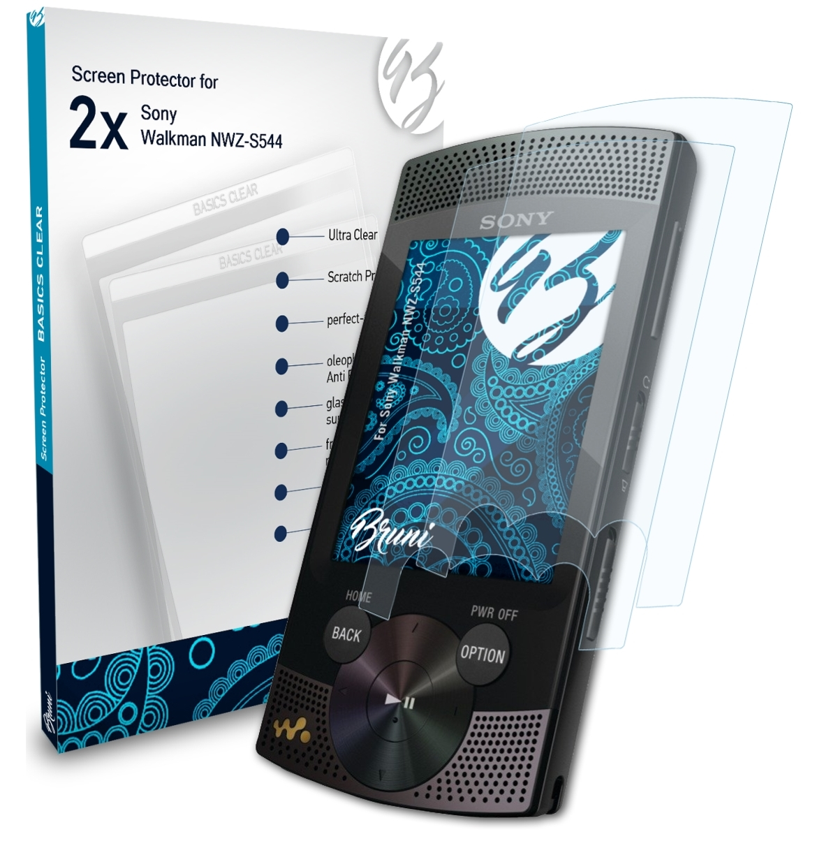 BRUNI 2x Basics-Clear Schutzfolie(für NWZ-S544) Walkman Sony