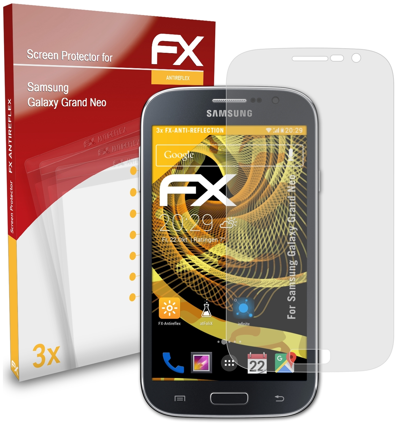 3x Samsung Grand ATFOLIX Neo) Galaxy Displayschutz(für FX-Antireflex