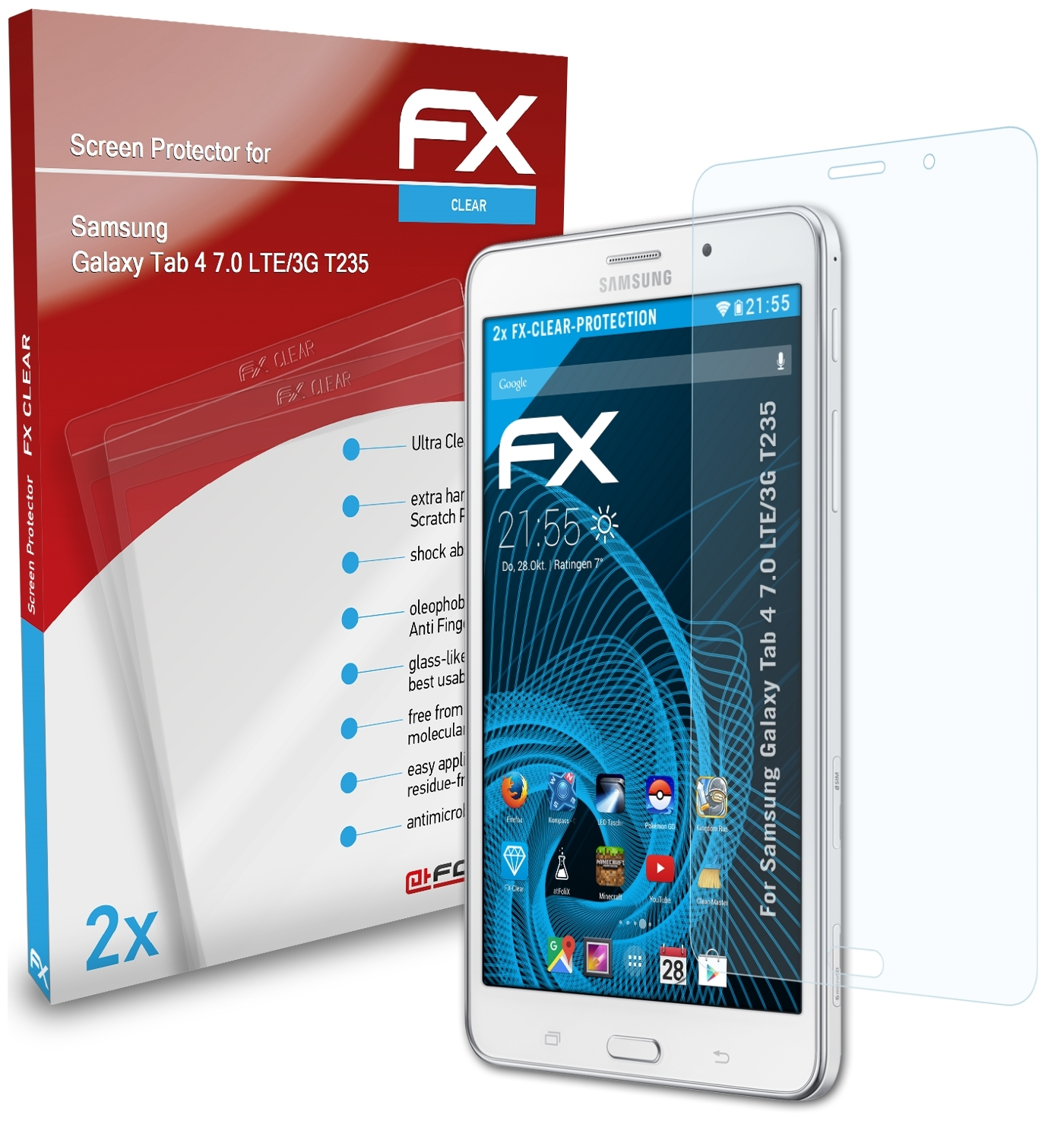 Tab Galaxy (LTE/3G Samsung 4 T235)) ATFOLIX FX-Clear 2x 7.0 Displayschutz(für