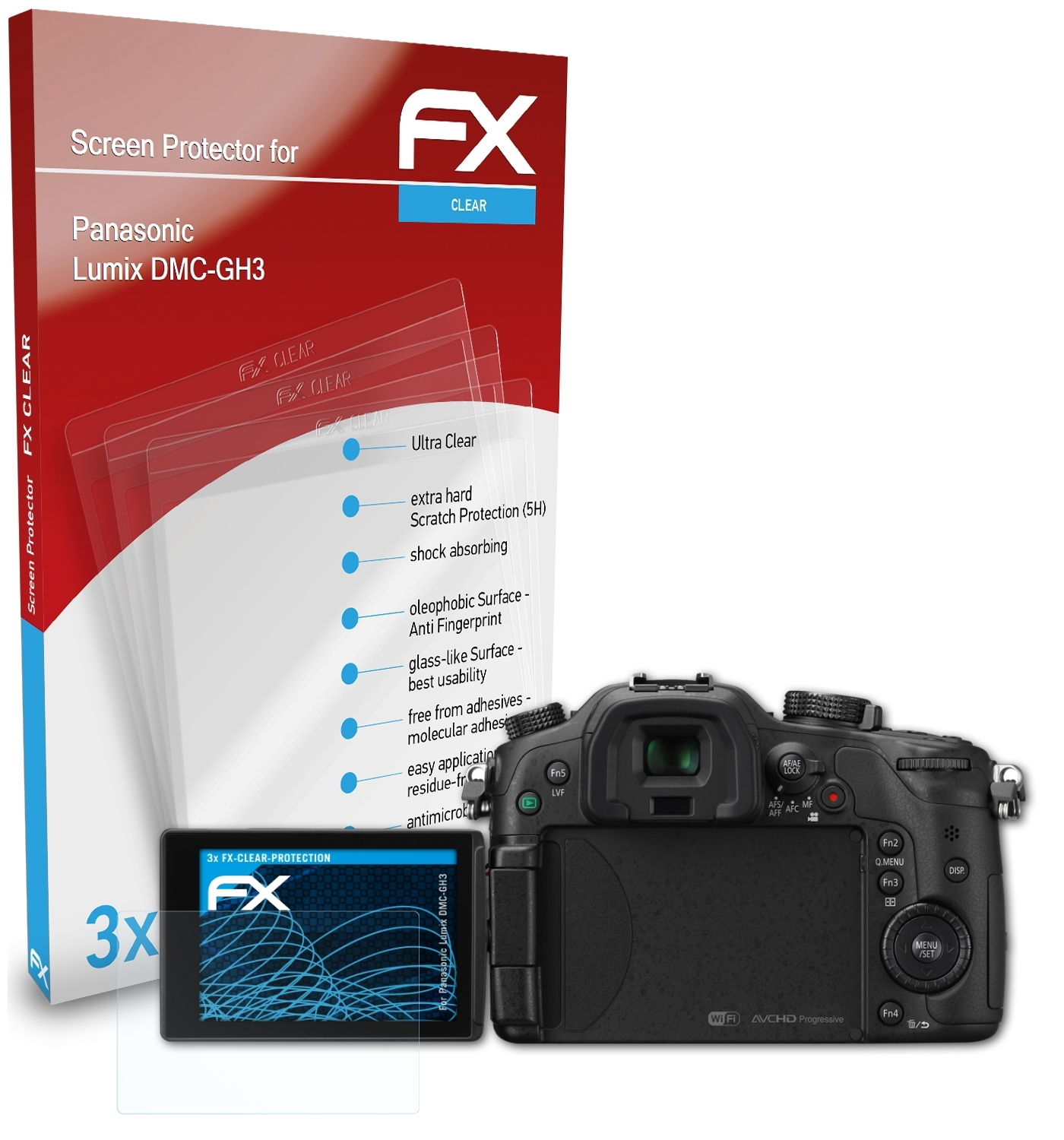 Displayschutz(für 3x ATFOLIX Panasonic DMC-GH3) Lumix FX-Clear