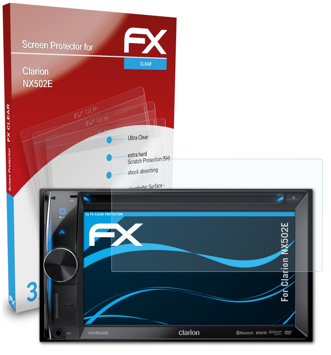 FX-Clear Clarion Displayschutz(für ATFOLIX NX502E) 3x