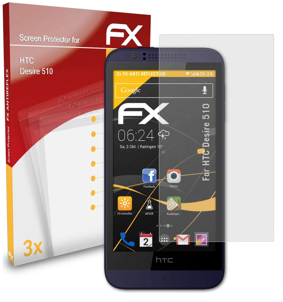 ATFOLIX 3x Desire HTC Displayschutz(für FX-Antireflex 510)
