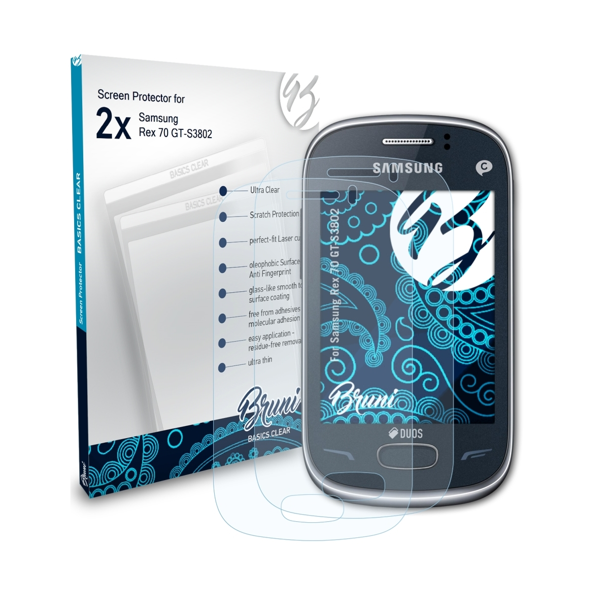 BRUNI 2x Basics-Clear Schutzfolie(für Samsung 70 (GT-S3802)) Rex