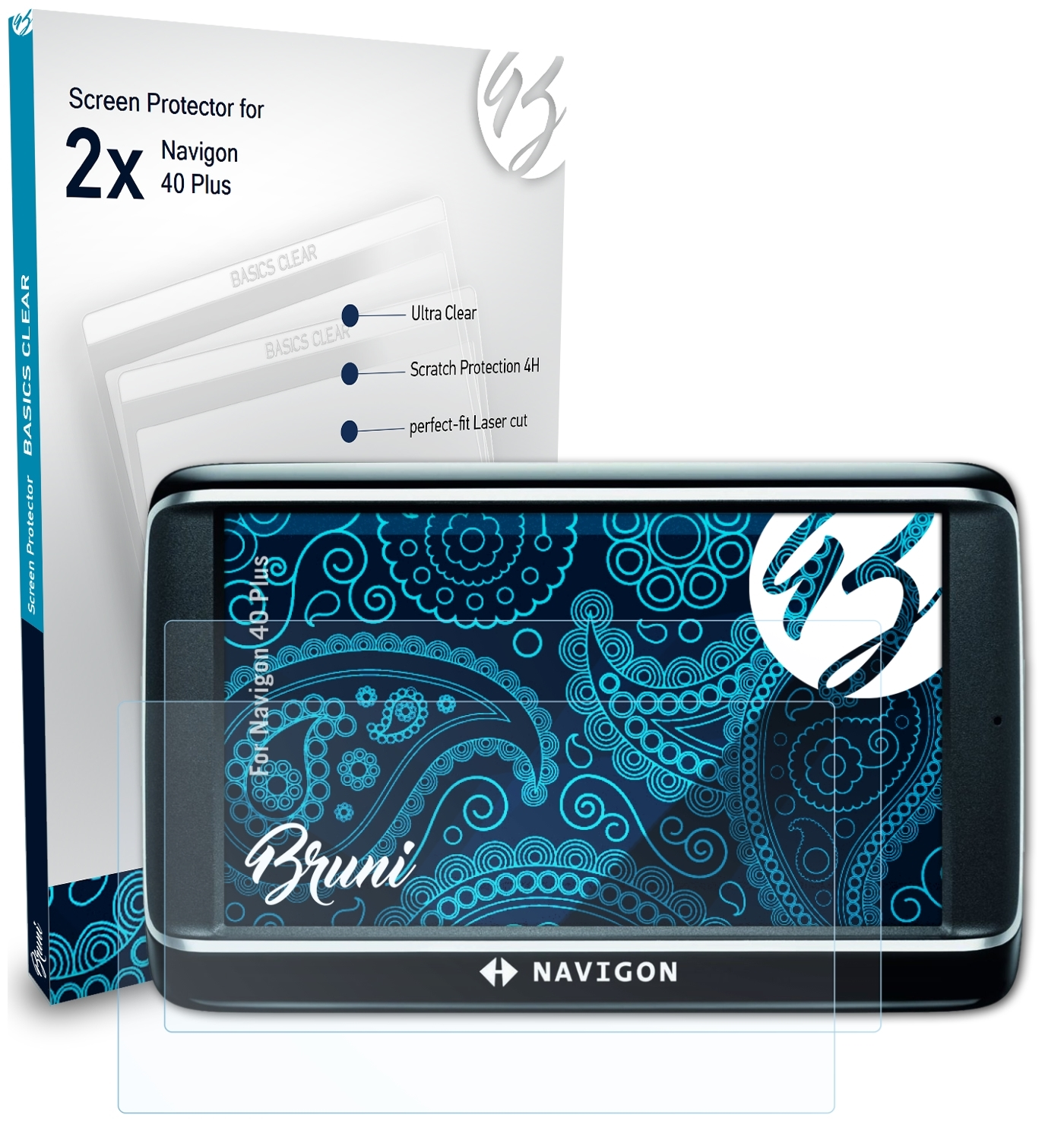 BRUNI 2x Plus) Navigon 40 Schutzfolie(für Basics-Clear