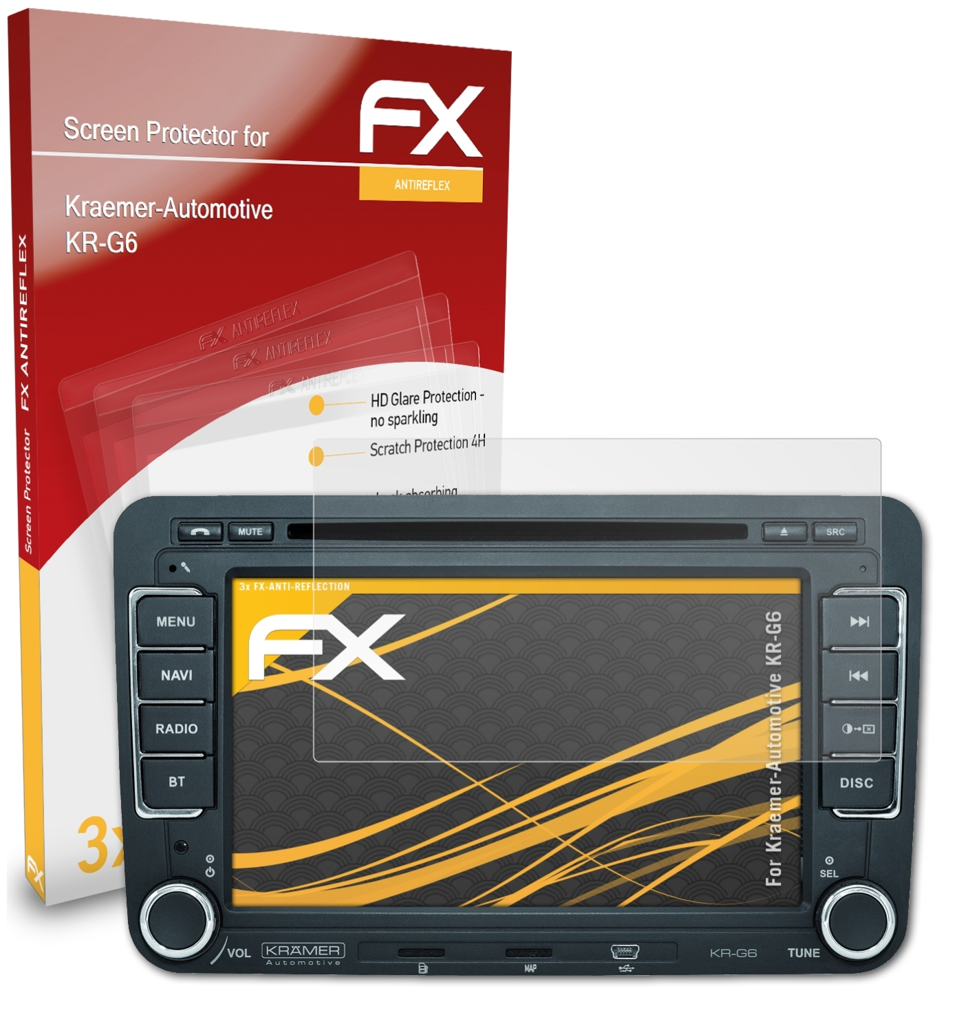 ATFOLIX 3x FX-Antireflex Kraemer-Automotive KR-G6) Displayschutz(für