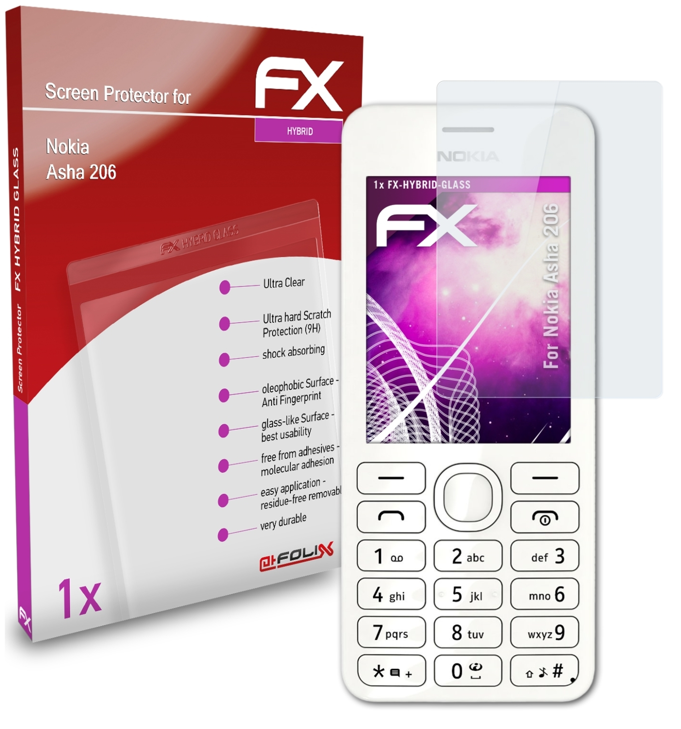 ATFOLIX FX-Hybrid-Glass Schutzglas(für Nokia 206) Asha