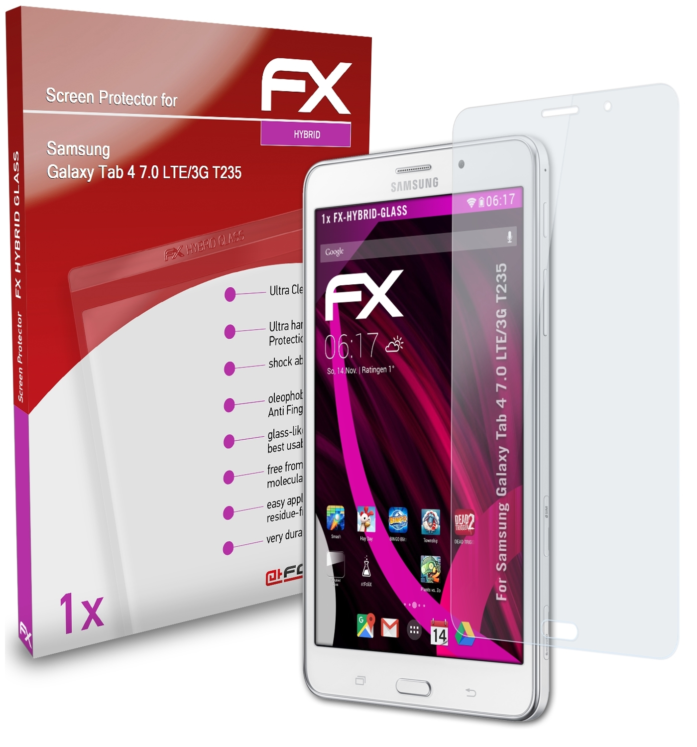 ATFOLIX FX-Hybrid-Glass Schutzglas(für Samsung Galaxy T235)) Tab 4 (LTE/3G 7.0