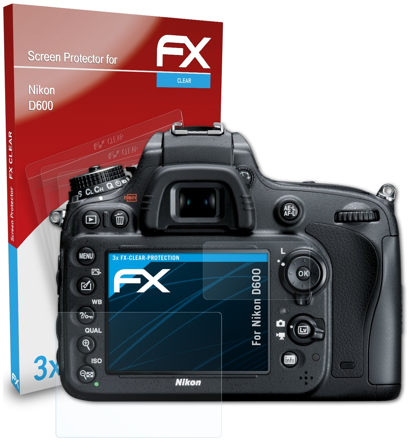 Nikon D600) 3x FX-Clear ATFOLIX Displayschutz(für