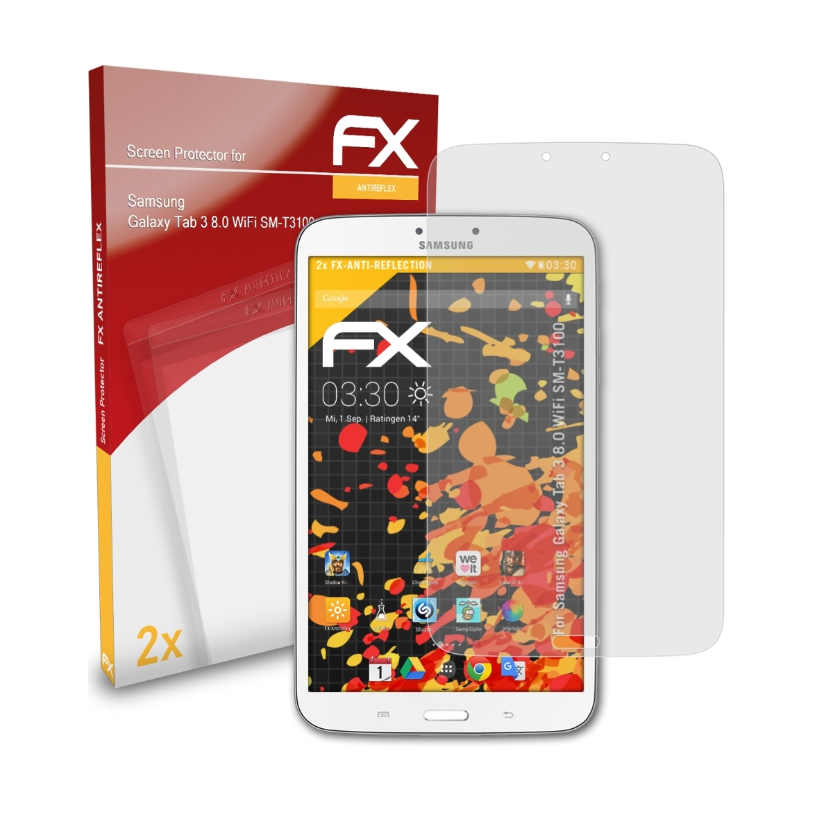 ATFOLIX 2x FX-Antireflex Galaxy (WiFi Samsung 3 Tab Displayschutz(für 8.0 SM-T3100))