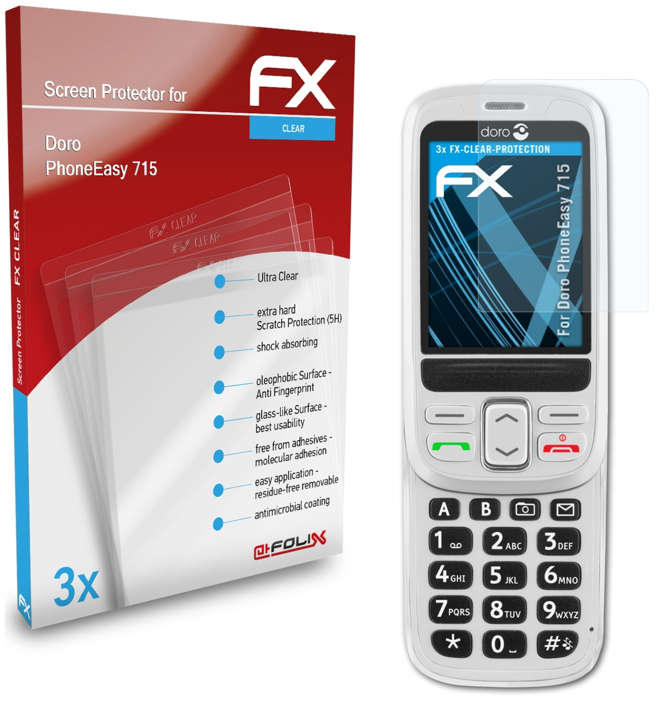 ATFOLIX Doro PhoneEasy 715) 3x Displayschutz(für FX-Clear