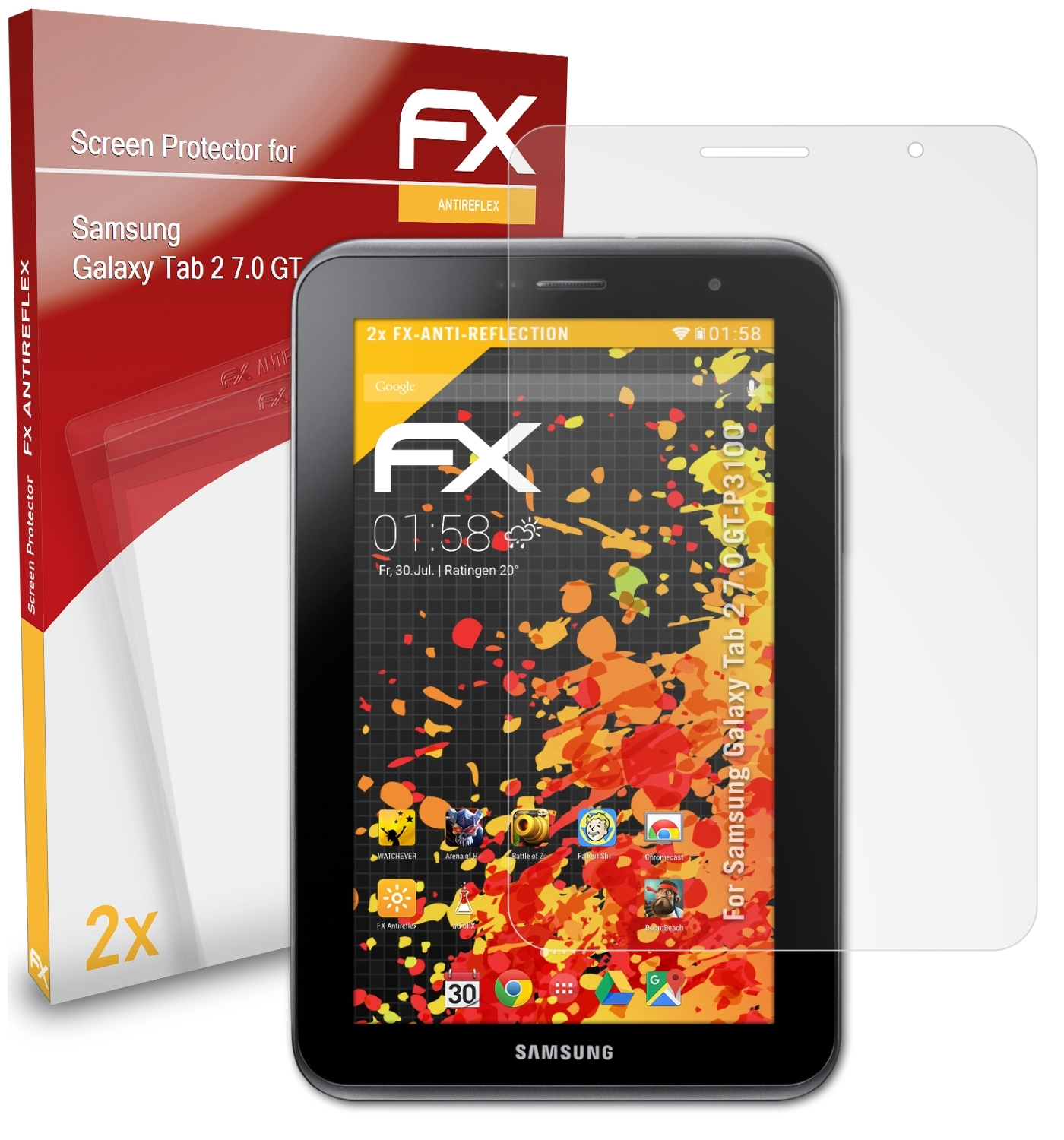 ATFOLIX 2x Tab 7.0 Displayschutz(für 2 Samsung FX-Antireflex (GT-P3100)) Galaxy
