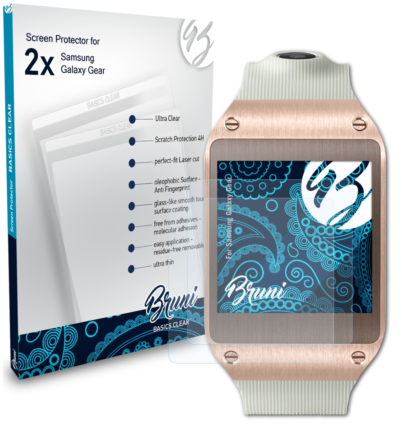 BRUNI 2x Basics-Clear Schutzfolie(für Samsung Galaxy Gear)