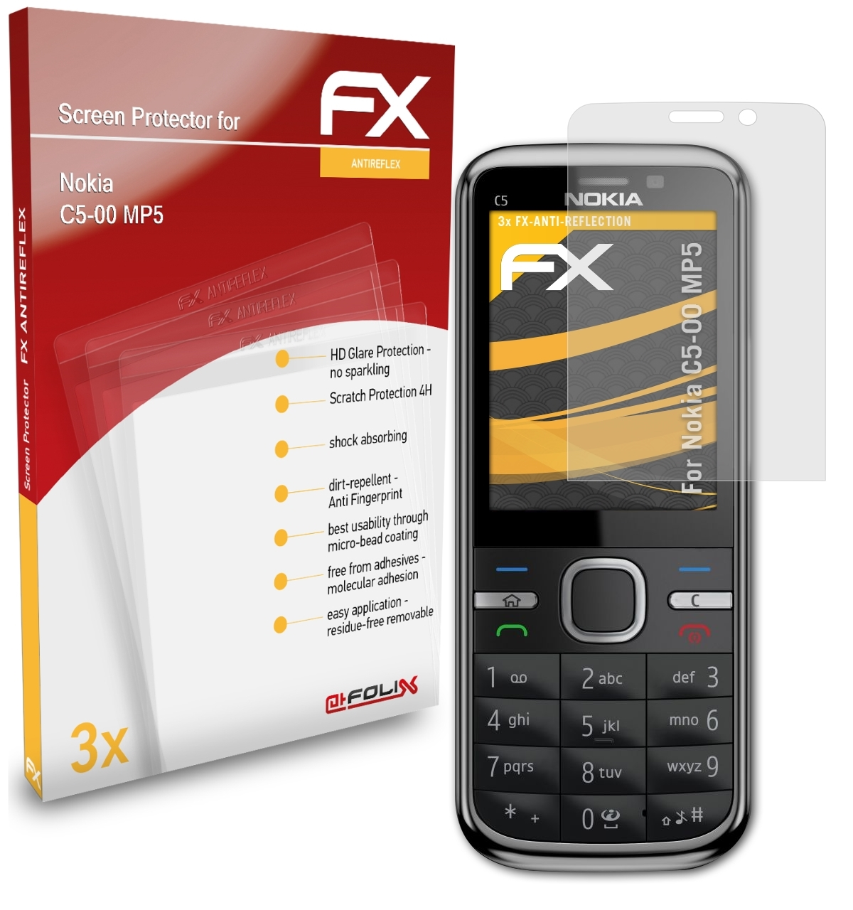 ATFOLIX 3x FX-Antireflex Displayschutz(für MP5) C5-00 Nokia
