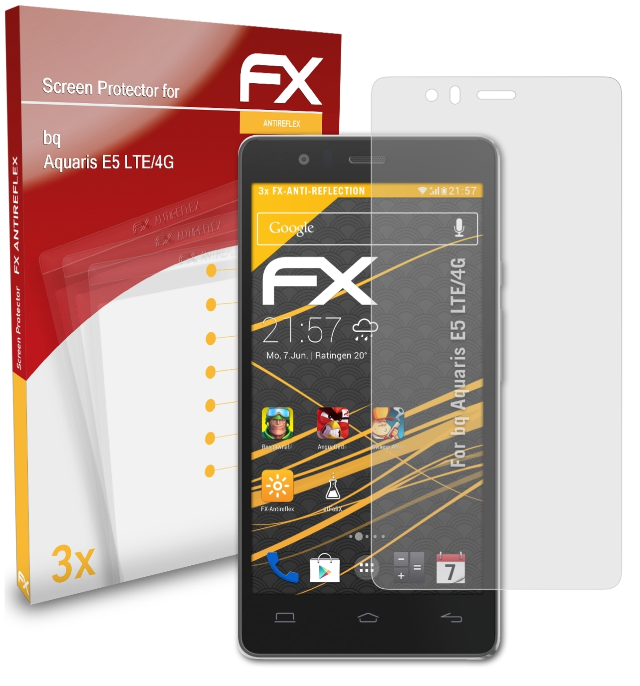 FX-Antireflex Aquaris bq 3x Displayschutz(für E5 LTE/4G) ATFOLIX