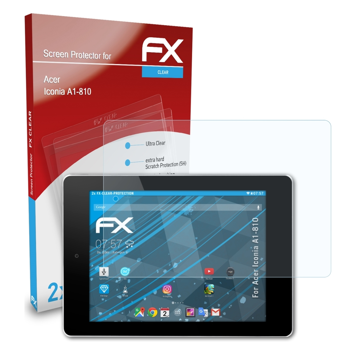 Displayschutz(für 2x ATFOLIX FX-Clear Acer Iconia A1-810)