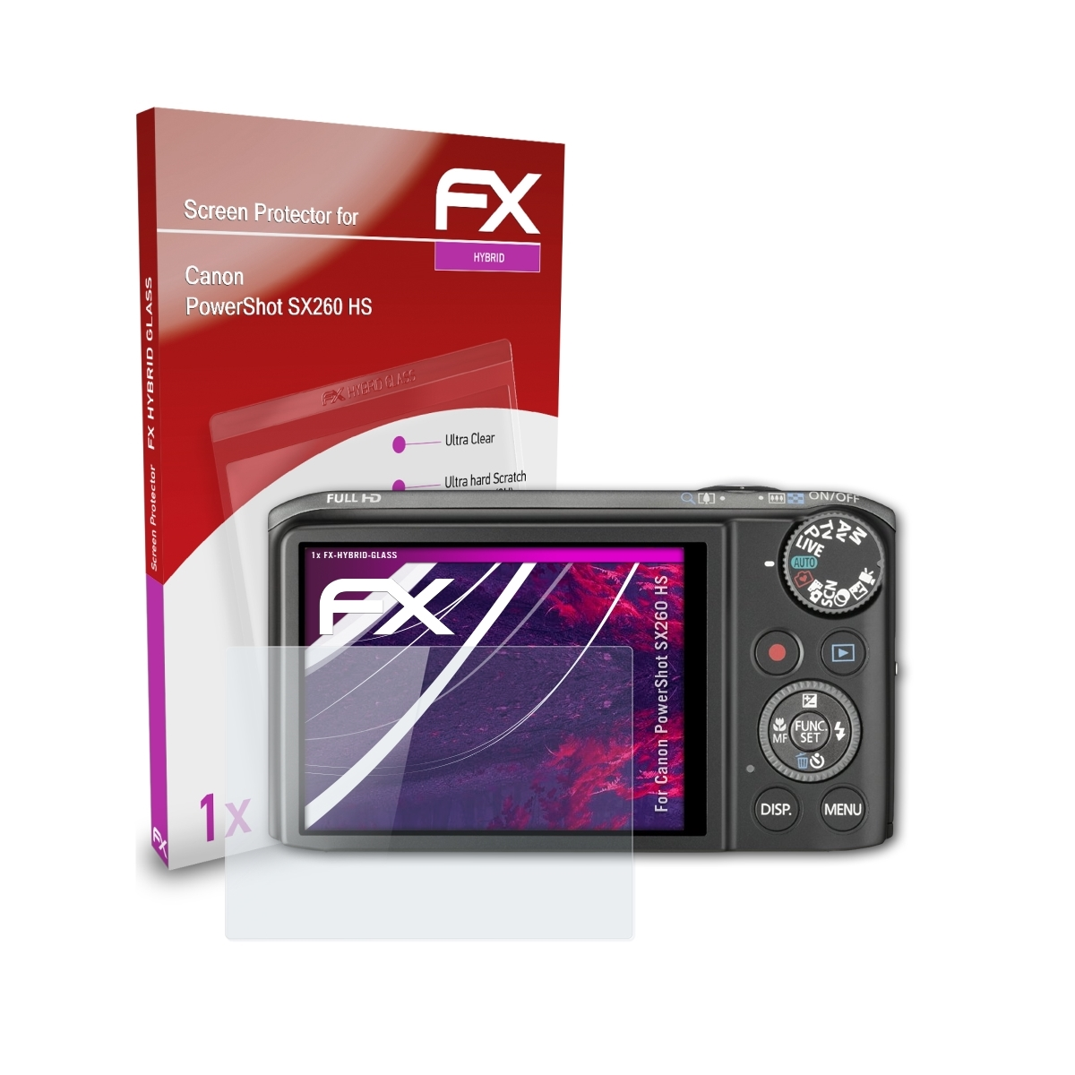 ATFOLIX FX-Hybrid-Glass Schutzglas(für Canon PowerShot HS) SX260
