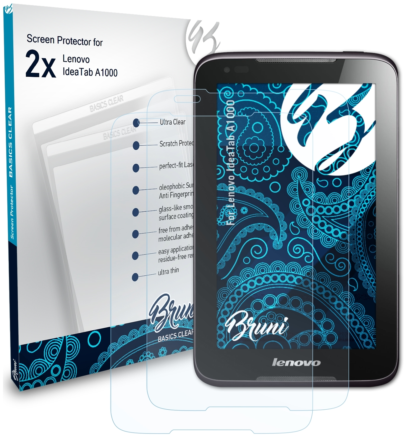 BRUNI 2x Basics-Clear Schutzfolie(für Lenovo IdeaTab A1000)