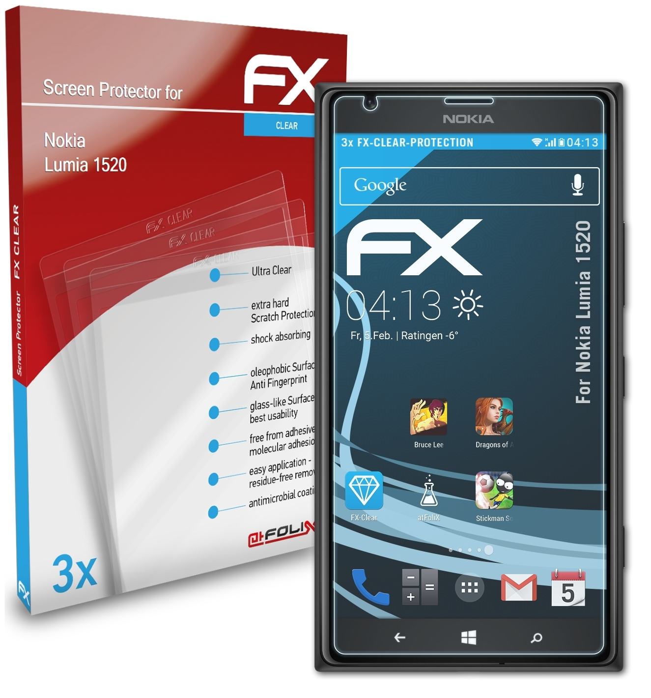 3x 1520) Lumia Displayschutz(für ATFOLIX FX-Clear Nokia