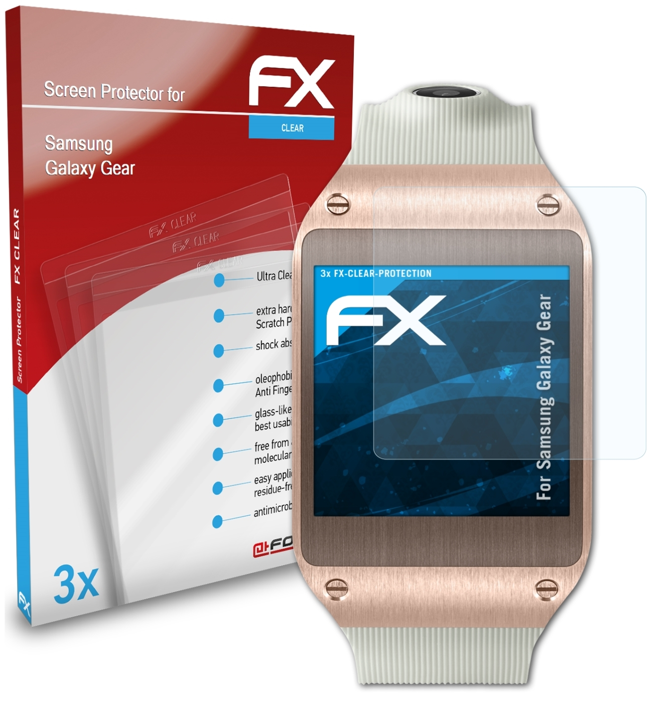 3x Galaxy Gear) Samsung FX-Clear ATFOLIX Displayschutz(für