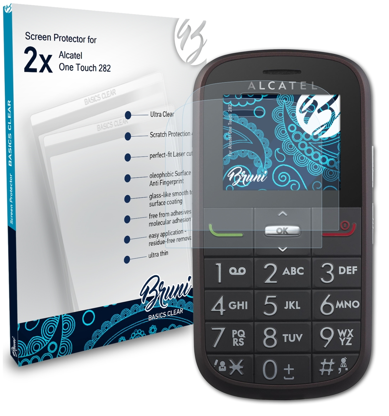 BRUNI 2x Basics-Clear 282) Touch Alcatel One Schutzfolie(für
