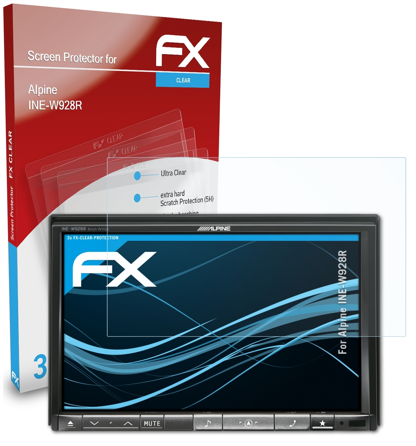 ATFOLIX 3x FX-Clear Displayschutz(für INE-W928R) Alpine