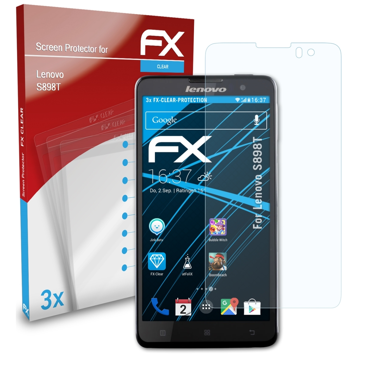 3x Lenovo S898T) FX-Clear ATFOLIX Displayschutz(für