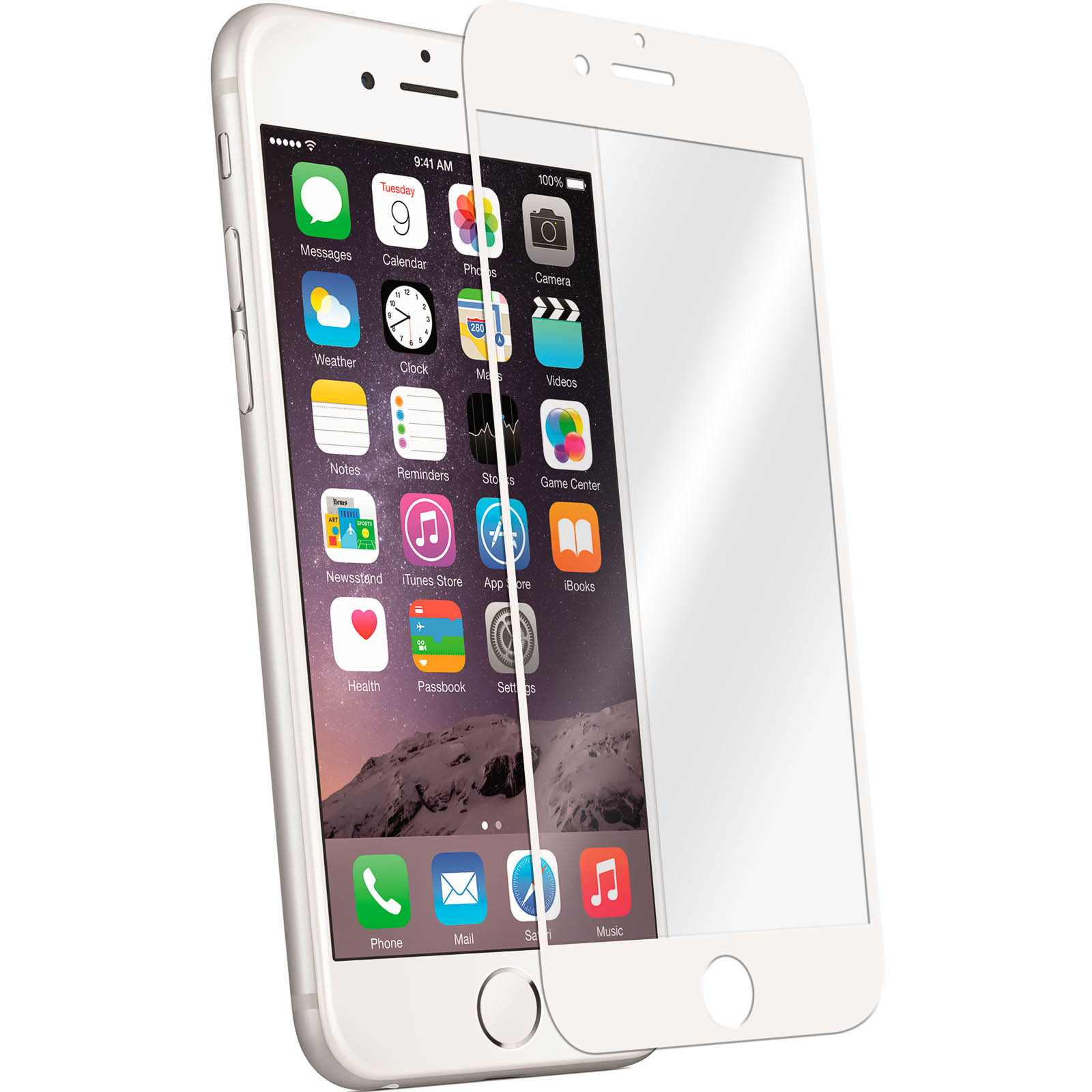 AVIZAR 6S) Weiß mit Glas 9H iPhone Rand Gehärtetes Schutzfolie Härtegrad, Glas-Folien(für Apple