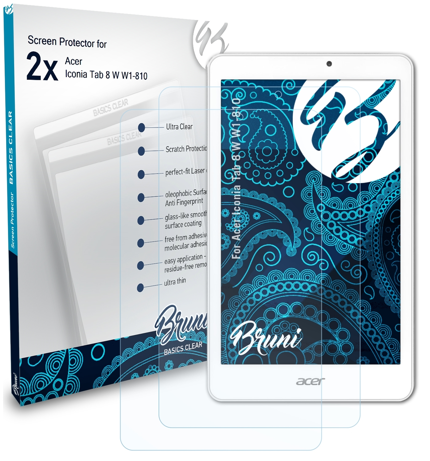 BRUNI Iconia Basics-Clear Tab Acer Schutzfolie(für W (W1-810)) 8 2x