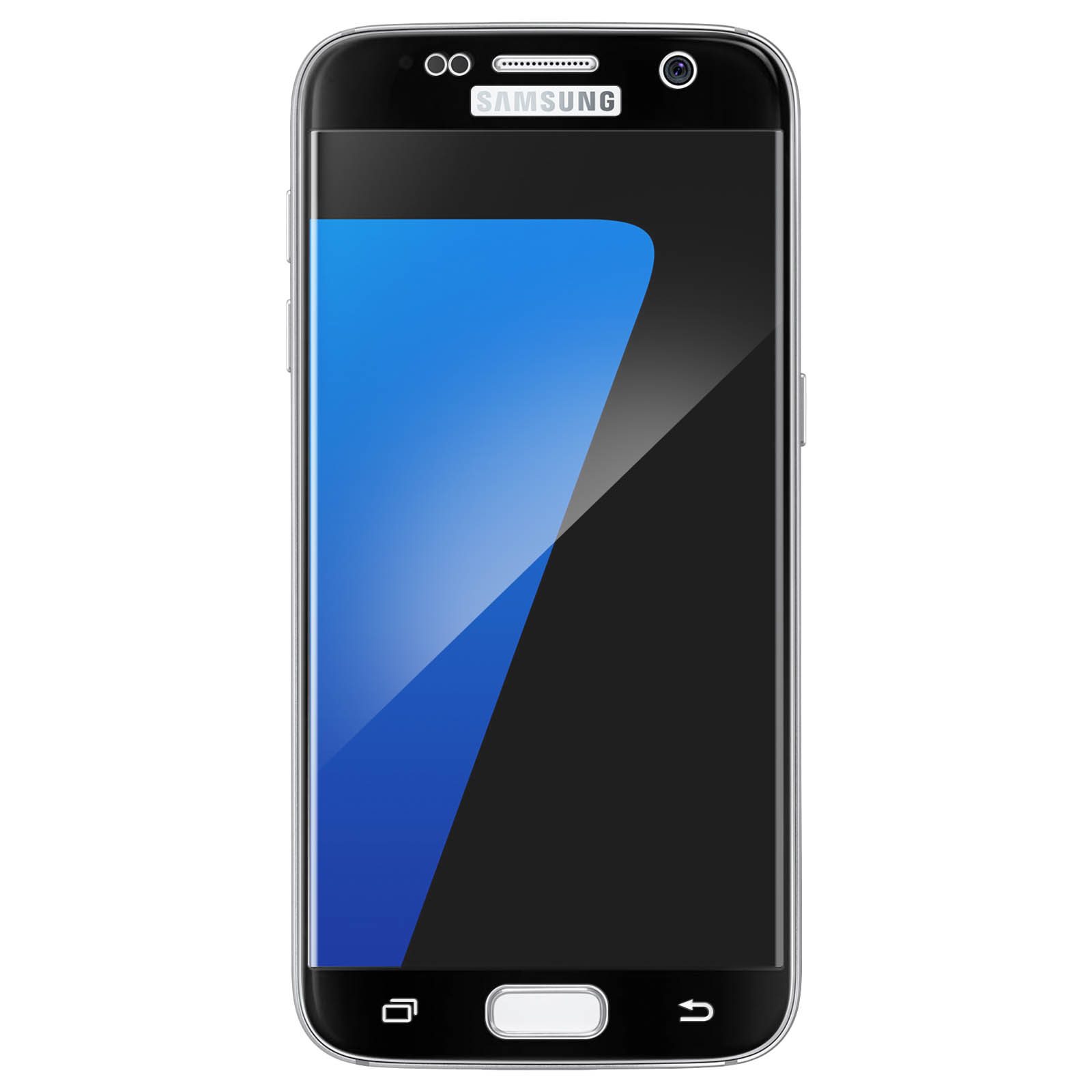 Smartphone con schermo blu e nero, con il marchio Samsung visualizzato in alto.