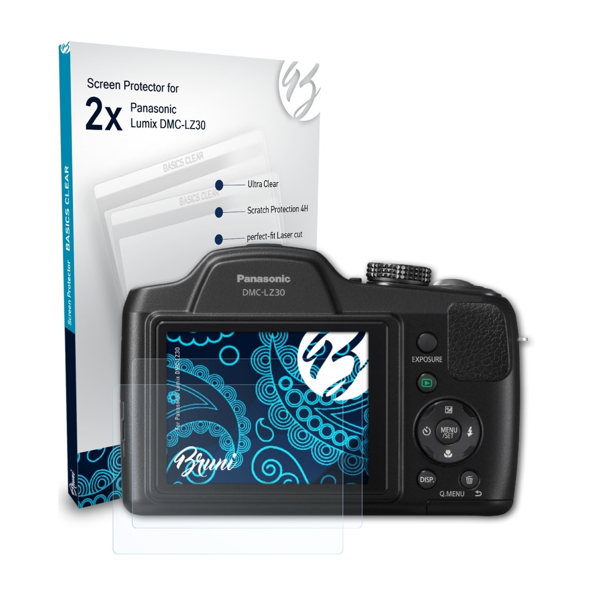 BRUNI 2x Basics-Clear Schutzfolie(für Panasonic DMC-LZ30) Lumix