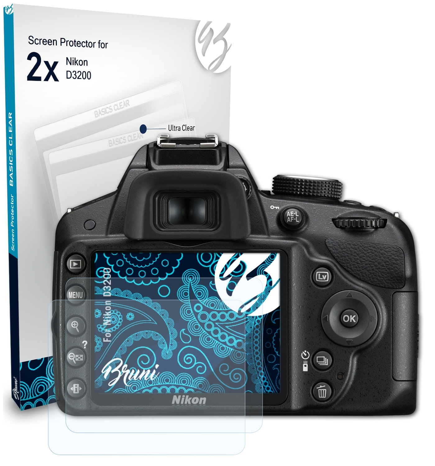 D3200) BRUNI 2x Schutzfolie(für Nikon Basics-Clear