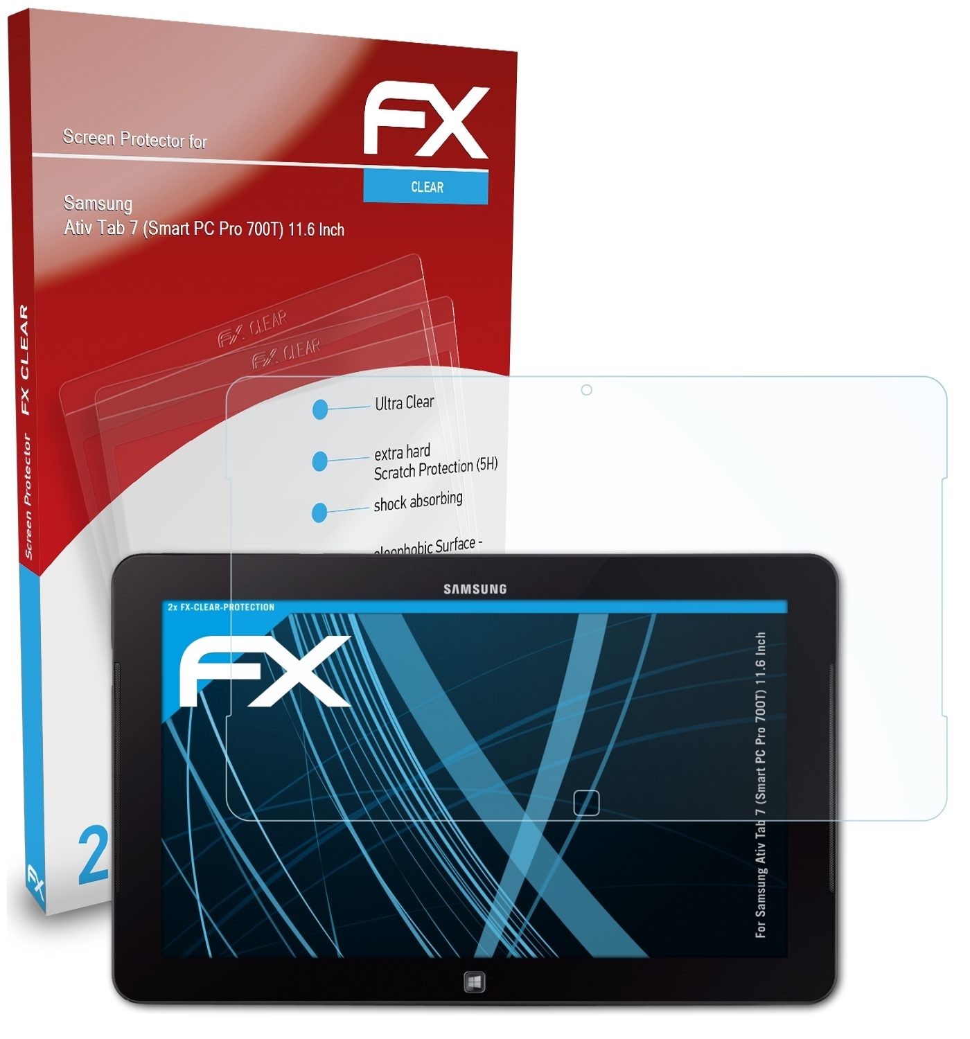 ATFOLIX 2x FX-Clear Displayschutz(für Samsung PC 7 Inch)) Tab (Smart Pro 700T) Ativ (11.6