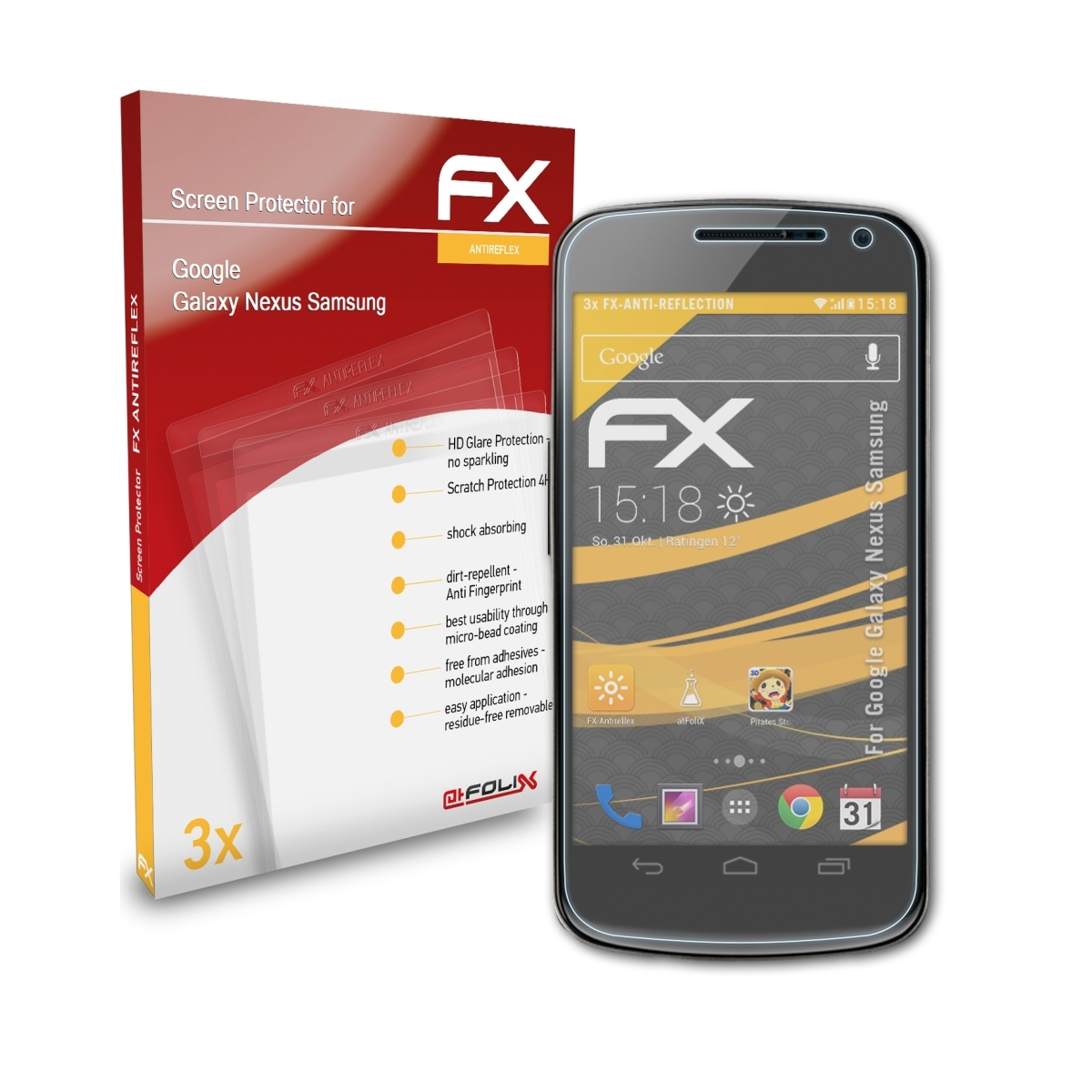 ATFOLIX 3x FX-Antireflex Displayschutz(für Google Nexus (Samsung)) Galaxy