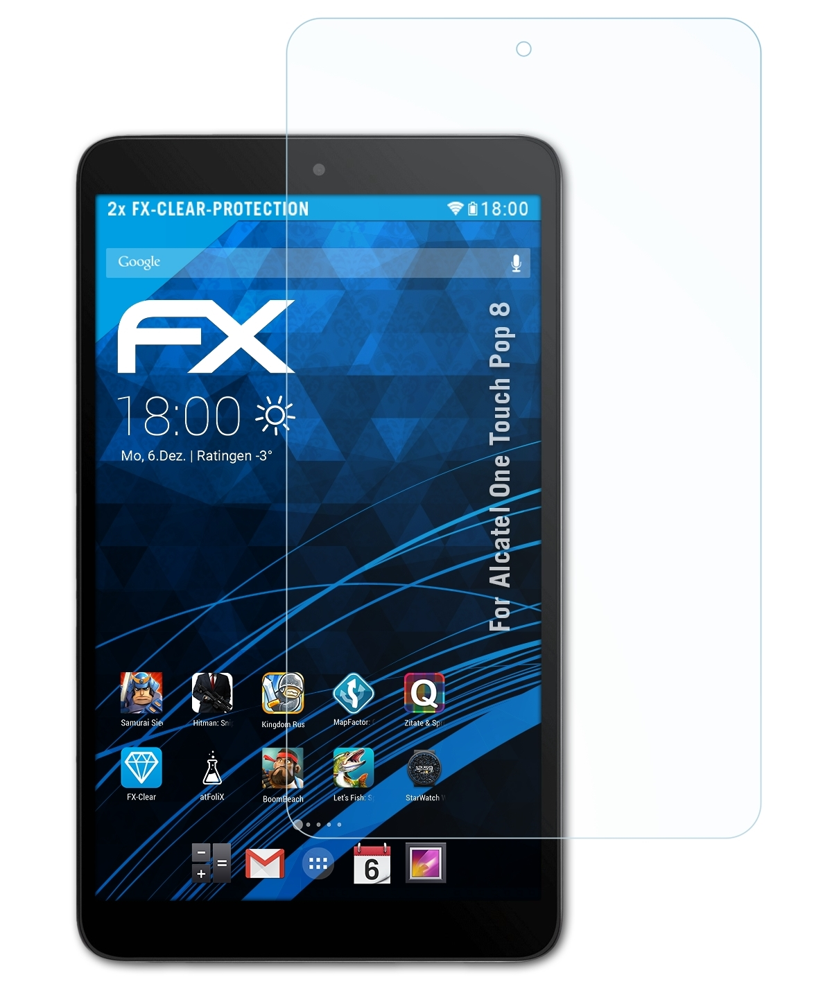 ATFOLIX 2x Touch 8) Displayschutz(für FX-Clear Alcatel Pop One