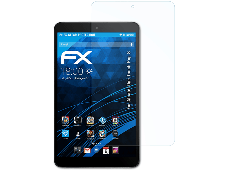 ATFOLIX 2x FX-Clear Displayschutz(für Alcatel One Touch Pop 8)