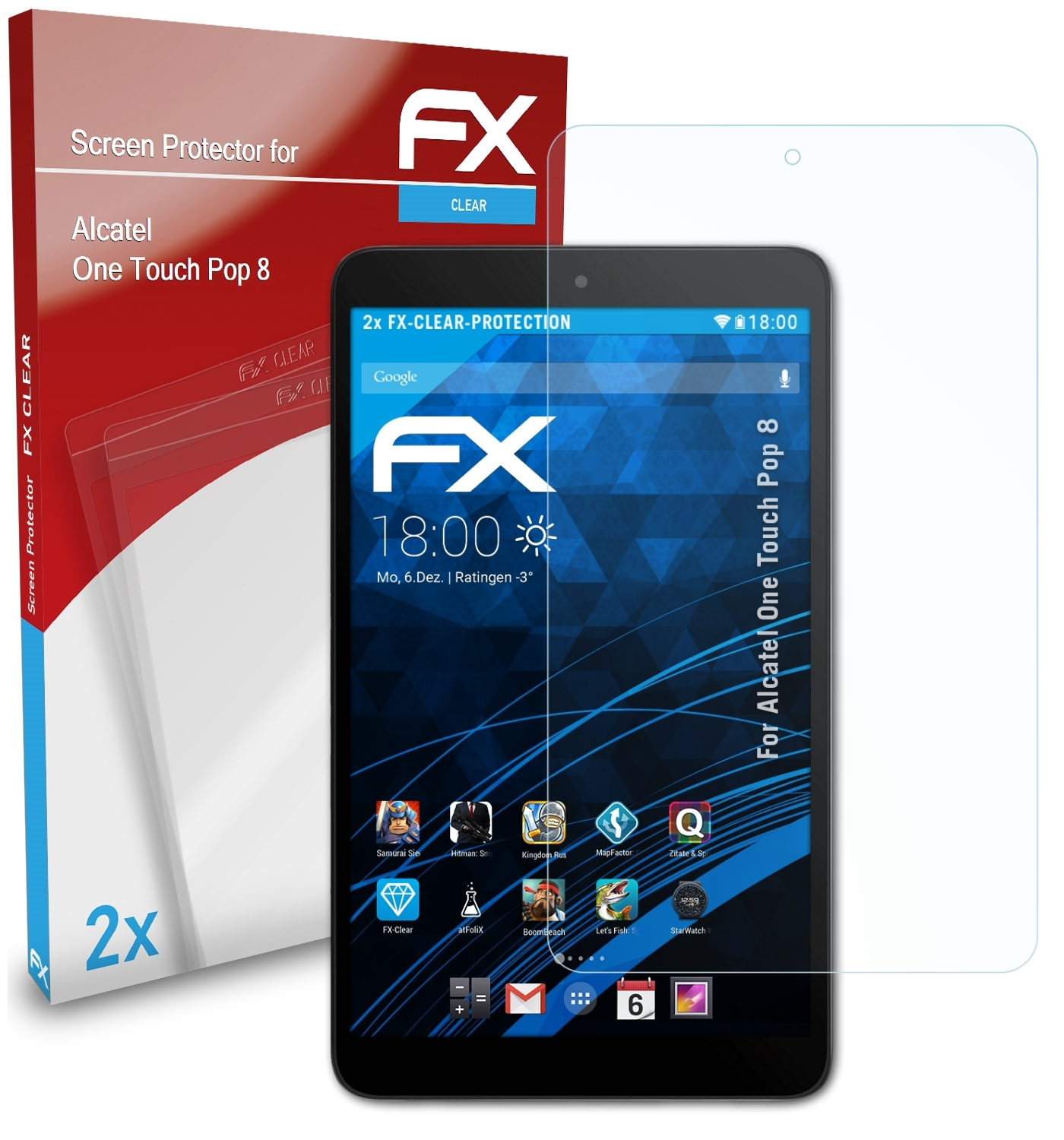 2x One Displayschutz(für Pop FX-Clear Alcatel 8) Touch ATFOLIX