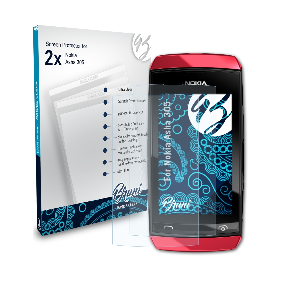 BRUNI 2x Basics-Clear Schutzfolie(für Asha 305) Nokia